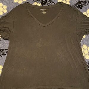 American Eagle Outfitters Women's Charcoal V-Neck Tee